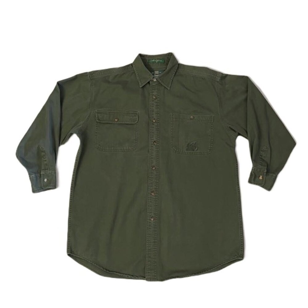 Vintage 90s Orvis Fly Fishing Embroidered Long Sleeve Button Up Shirt Sz M Green